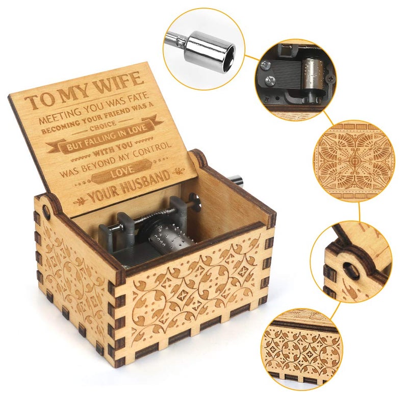 BOOB Wood Music Box Hand Crank Vintage Musical Box-You are My Sunshine Cute Antique Vintage Nice Gift to My Wife from Husband Valentine's Day Anniversary Birthday - Image 2
